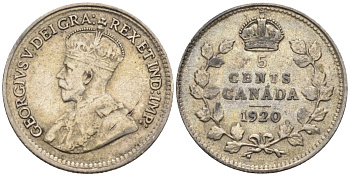 Канада 5 центов 1920 Георг V (1910-1936) KM 22а серебро 4585-728