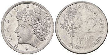 Бразилия 2 сентаво 1975 ФАО - Соя KM 586 нержавеющая сталь aUNC 4596-216