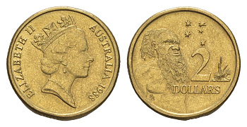 Австралия 2 доллара 1988 абориген, Елизавета II (1952-2022) KM 101 алюминиевая бронза 4658-119