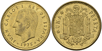 Испания 1 песета 1975 (78) Хуан Карлос I (1975-2014) KM 806 алюминиевая бронза 4604-242