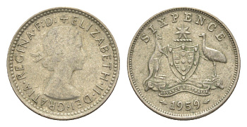 Австралия 6 пенсов 1959 Елизавета II (1952-2022) KM 58 серебро 4588-734