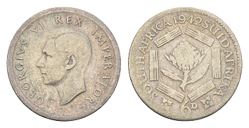 ЮАР 6 пенсов 1942 Георг VI (1936-1952) KM 27 серебро 4679-142