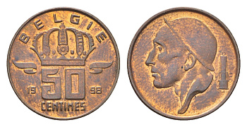 Бельгия 50 сантимов 1998 Belgie, Бодуэн I (1951-1993) KM 149 бронза 4705-321