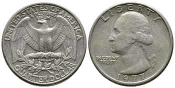 США 25 центов (квотер) 1977 Вашингтон KM A164a медь плакированная медно-никелем 4610-553