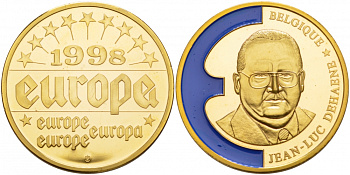 ЕВРОПА МЕДАЛЬ 1998 БЕЛЬГИЯ, ЖАН ЛЮК ДЕХАНЕ , ЭМАЛЬ, ДИАМЕТР 40 ММ., ВЕС 33,5 ГР. медно-никель PROOF 1088-6-53