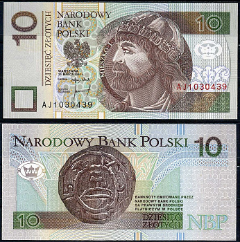 Польша 10 злотых 1994 Pick 173 бумага UNC (пресс) 7222-27-3-2