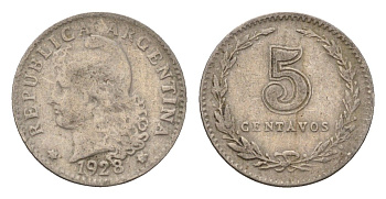 Аргентина 5 сентаво 1928 KM 34 медно-никель 4643-943