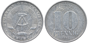 ГДР 10 ПФЕННИГОВ 1983 А алюминий 62-914