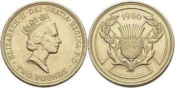 Великобритания 2 фунта 1986 Елизавета II (1952-2022), XIII Игры Британского Содружества KM 947, Spink 4311 (K1) никель латунь 88-421