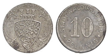 Вальд 10 пфеннигов 1919 Пфеотцервальд Funck 567.2, Men05 25893.1, Men18 32551.2 железо 4511-634