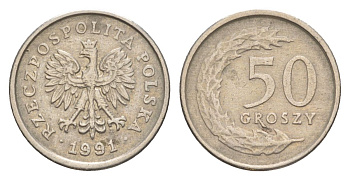 Польша 50 грошей 1991 Y 281 медно-никель 4625-1266
