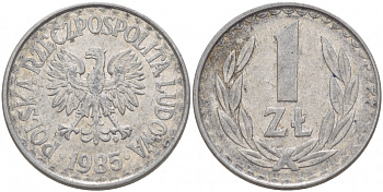 Польша 1 злотый 1985 MW, Народная Республика KM 49.1, Parchimowicz 213x алюминий 4548-434