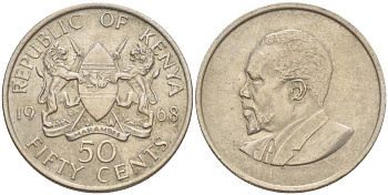 Кения 50 центов 1968 Джомо Кениата KM 4 медно-никель 4551-846