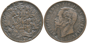 ИТАЛИЯ 10 ЧЕНТЕЗИМО 1866 ВИКТОР ИМАНУИЛ II (1861-1878) KM 11.2 медь 32-615