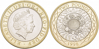 Великобритания 2 фунта 1998 Елизавета II (1952-2022) KM 994, Spink 4570 (K9) (K9) биметалл UNC 51-4213