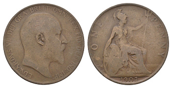 Великобритания 1 пенни 1907 Эдуард VII (1901-1910) KM 794.2, Spink 3990 бронза 4661-514