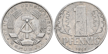 ГДР 1 ПФЕННИГ 1968 А KM 8.1 алюминий 75-166