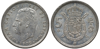 Испания 5 песет 1975 (80) Хуан Карлос I (1975-2001) KM 807 медно-никель 4128-1013