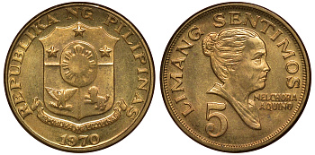 Филиппины 5 сентимос 1970 KM 197 латунь UNC M51-08