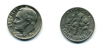 США 10 ЦЕНТОВ = 1 ДАЙМ 1979 РУЗВЕЛЬТ KM 195а медь плакированная медно-никелем 4364-356