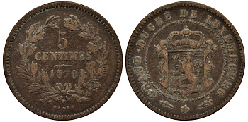 Люксембург 5 сантимов 1854 Barth, Виллем III Нидерландский (1849-1890) KM 22.1 бронза 4538-741