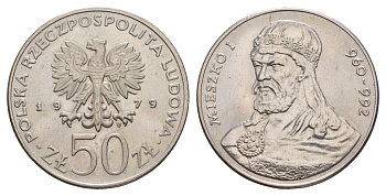 Польша 50 злотых 1979 Польские правители - Князь Мешко I Y 100 медно-никель UNC 4653-712