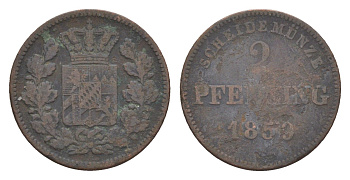 Бавария 2 пфеннига 1859 Максимилиан II (1848-1864) KM 857 медь 4649-511