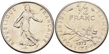 Франция 1/2 франка 1973 сеятель KM 931.1 никель    4169-154