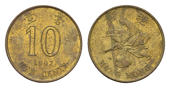 Гонконг 10 центов 1997 Елизавета II (1952-2022) KM 66 сталь плакированная латунью 4547-1166