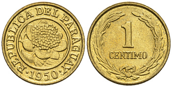 Парагвай 1 сентимо 1950  KM 20 алюминиевая бронза  aUNC  220-1034