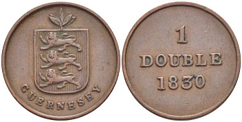 Гернси 1 дабл (дубль) 1830 KM 1 медь 3996-1066