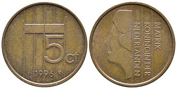 Нидерланды 5 центов 1996 Беатрикс (1980-2013) KM 202 бронза 3999-342