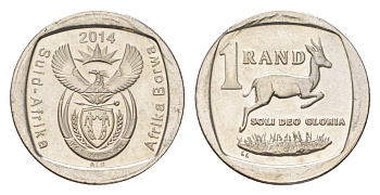 ЮАР 1 ранд 2014 медь плакированная никелем UNC 4627-568