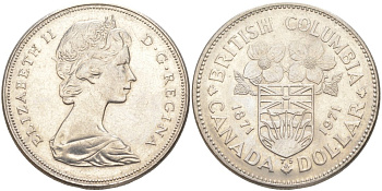 Канада 1 доллар 1971 100 лет со дня присоединения провинции Британская Колумбия (1871-1971) KM 79 никель UNC 63-524