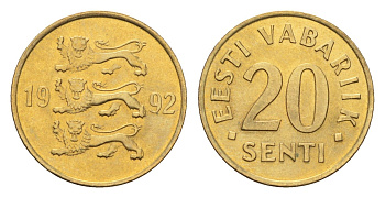 Эстония 20 сентов 1992 KM 23 латунь UNC 4668-638
