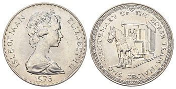 Остров Мэн 1 крона 1976 100 лет Конной железной дороге KM 38 медно-никель UNC 4386-313