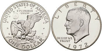 США 1 доллар 1971 S, Президент Эйзенхауэр, лунный орел KM 203a серебро  PROOF 1091-9-12