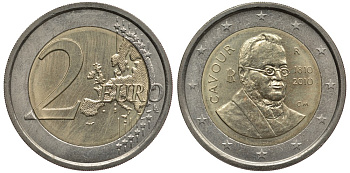 Италия 2 евро 2010 200 лет со дня рождения Камилло Бенсо Кавура KM 328 биметалл 3856-653