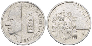 ИСПАНИЯ 1 ПЕСЕТА 1996 ХУАН КАРЛОС I (1975-) KM 832 алюминий 214-118