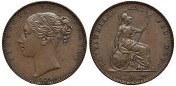 Великобритания 1 фартинг 1841 Виктория (1837-1901) KM 725, Spink 3950 медь UNC 1524-341