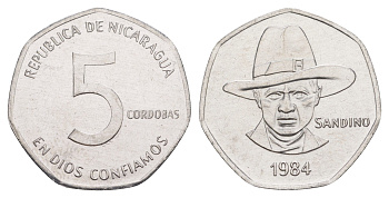 Никарагуа 5 кордоб 1984 KM 44a сталь плакированная никелем BU 4641-422