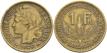 Французский Камерун 1 франк 1926 (а), монетный двор Париж KM 2 алюминиевая бронза 4681-423