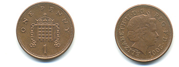 Великобритания 1 пенни 2001 Елизавета II (1952-2022) KM 986, Spink 4710 (B5) сталь плакированная медью 177-546