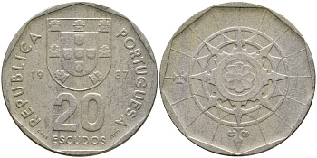 ПОРТУГАЛИЯ 20 ЭСКУДО 1987 INCM KM 634.1 медно-никель 1524-824