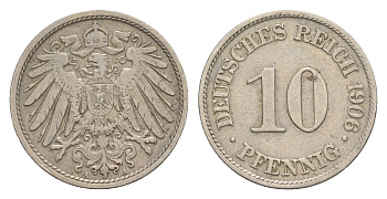 Германия 10 пфеннигов 1906 A, Вильгельм II (1888-1918) KM 12, J. 13 медно-никель 4640-263