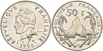 Французская Полинезия 50 франков 1998 KM 13 никель 4131-1021
