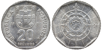 Португалия 20 эскудо 1987 KM 634 медно-никель 4142-1226