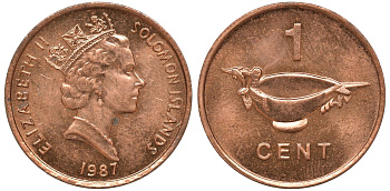 Соломоновы острова 1 цент 1987 Елизавета II (1953-) KM 24 сталь плакированная бронзой aUNC 4602-859