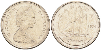 Канада 10 центов 1974 Елизавета II, парусник KM 77.1 никель    4147-347