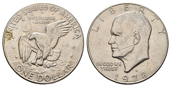 США 1 доллар 1978 D, Президент Эйзенхауэр, лунный орел KM A203 медь плакированная медно-никелем 4386-534